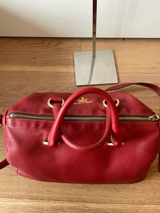 Prada Red Pebbled Leather Shoulder Bag with Gold Hardware - Picture 8 of 16